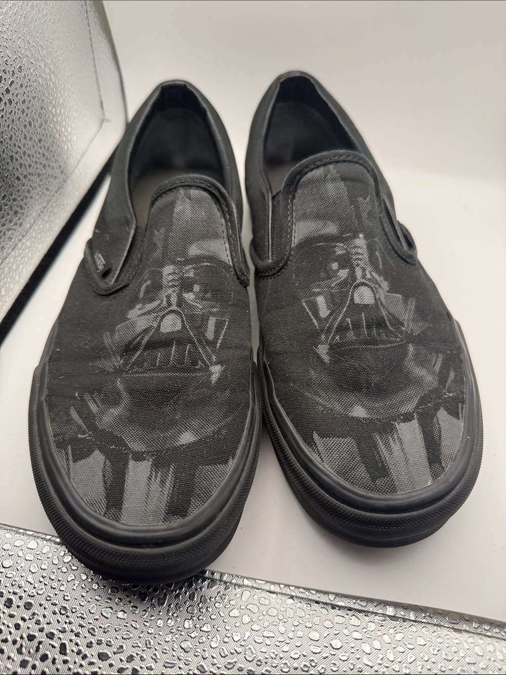 Vans Black Canvas Slip-On Loafers with Subtle Darth Vader Graphic